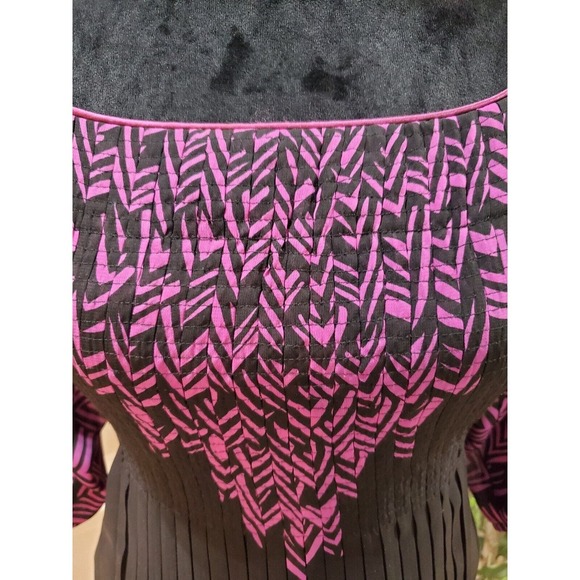 Nicole Miller Women's Black & Pink Pleated Square Neck 3/4 Sleeve Top Blouse 6 - Picture 11 of 15